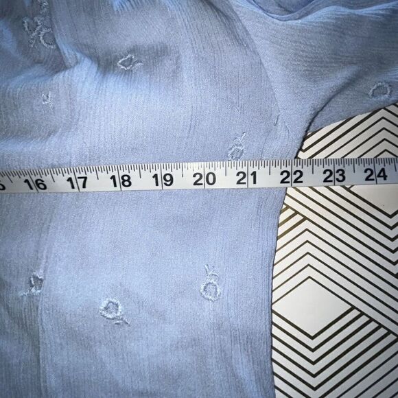 Free People Wishful Moments Neck Tie Blouse Top Wmn’s Sz XS Blue Embroidered LS - Picture 7 of 8